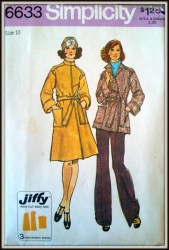 6633 Simplicity  1974 JIFFY UNLINED WRAP COAT LENGTHS, BELT PATTERN 12